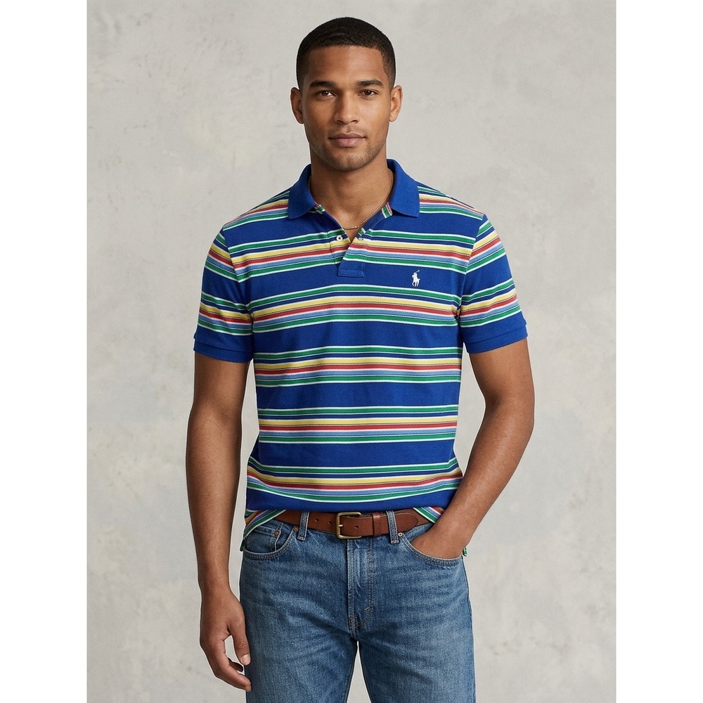 Ralph Lauren Mens Classic Fit Multi Color Striped Short Sleeve Polo M Preppy